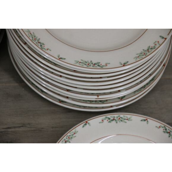 East Bay Import Co Ceramic Christmas Tree Holly Plates Set 7.5 & 10.5 Inches - Picture 7 of 10